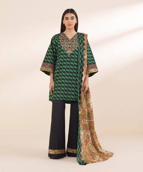 2 Piece - Embroidered Cotton Suit