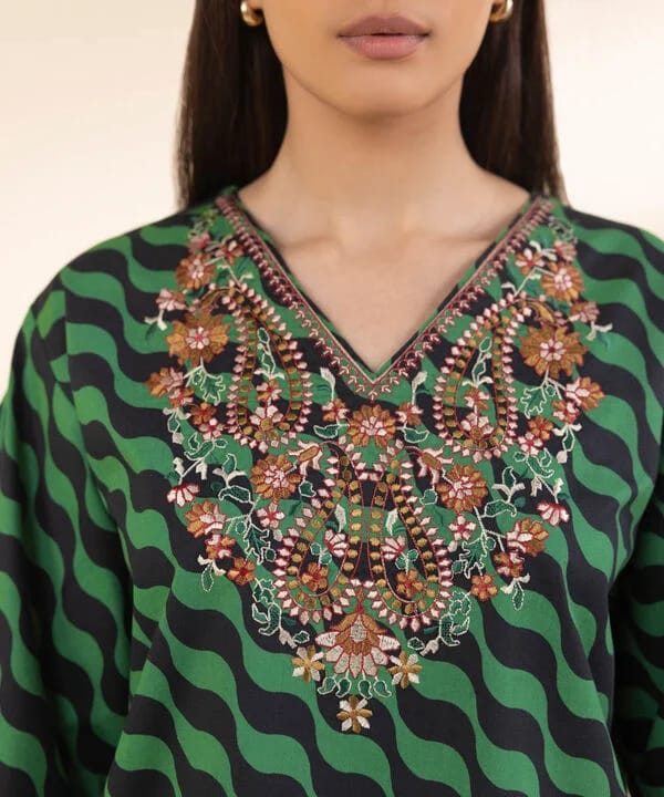 2 Piece - Embroidered Cotton Suit